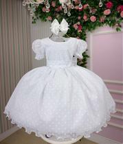 Vestido Infantil Branco com Bolinhas Poá para Festa Luxo