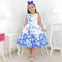 Vestido Infantil Branco Com Borboletas Azuis