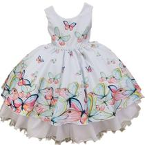 Vestido infantil branco com borboletas luxo jardim encantado