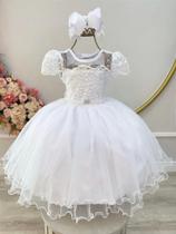 Vestido Infantil Branco com Busto de Renda Bordado para Damas de Luxo Vestido Infantil Branco com Busto de Renda Bordado para Damas de Luxo