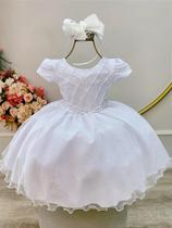 Vestido Infantil Branco com Busto Nervura para Festas e Daminhas Vestido Infantil Branco com Busto Nervura para Festas e Daminhas