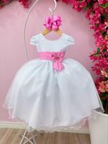 Vestido Infantil Branco Com Busto Plissado Festa Casamentos 1290RC