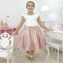 Vestido infantil branco com rosa seco - Bordado na cintura