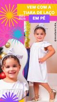 Vestido Infantil Branco com Tiara de laço em pé natal ano novo