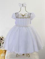 Vestido Infantil Branco Daminha Casamento Luxo E Tiara