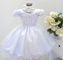 Vestido Infantil Branco Daminha Festa Luxo E Tiara