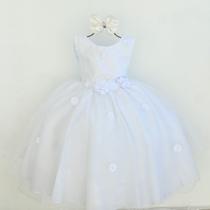 Vestido Infantil Branco Daminha Noivinha Batizado E Tiara