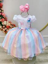 Vestido Infantil Branco Jardim Encantado Chuva de Amor Arco Iris Vestido Infantil Branco Jardim Encantado Chuva de Amor Arco Iris