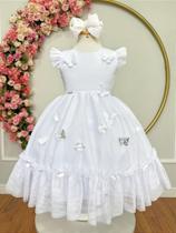 Vestido Infantil Branco Jardim Encantado com Apliques para Festas Vestido Infantil Branco Jardim Encantado com Apliques para Festas