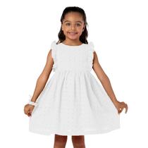 Vestido Infantil Branco Laise com Scrunchie Manga Babados Vrasalon Vestido Infantil Branco Laise com Scrunchie Manga Babados Vrasalon