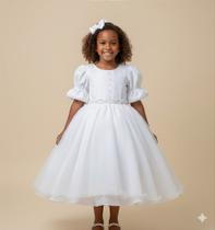Vestido Infantil Branco Lese Midi Festa Luxo Casamento - Elegante e Sofisticado