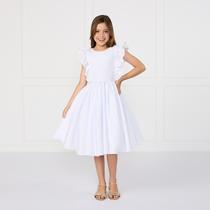 Vestido Infantil Branco Manga Borboleta Com Babado Batizado Noivinha
