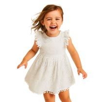 Vestido Infantil Branco Renda com Manga Curta Batizado Vestido Infantil Branco Renda com Manga Curta Batizado