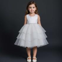 Vestido Infantil Branco Tres Saias Pipoquinha REF4170
