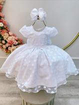 Vestido Infantil Branco Tule Com Bolinhas e Pérolas Luxo Florista Batizado Vestido Infantil Branco Tule Com Bolinhas e Pérolas Luxo Florista Batizado