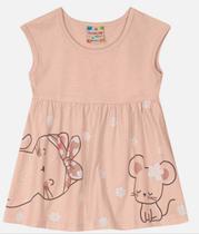 Vestido Infantil Brandili Roupa Baby Menina Rosa Estampa Delicada Gatinha Ratinha Estação Quente