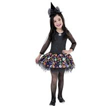 Vestido Infantil Bruxinha Doces ou Travessuras Fantasia com Chapéu Festa Carnaval e Halloween