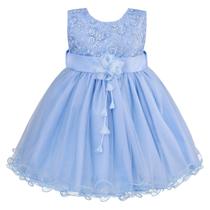 Vestido Infantil Busto Bordado Renda Batizado Azul Vestido Infantil Busto Bordado Renda Batizado Azul