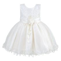 Vestido Infantil Busto Bordado Renda Batizado Bege Vestido Infantil Busto Bordado Renda Batizado Bege