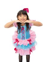 Vestido Infantil Caipira Rosa e Azul Xadrez Junino com Arco