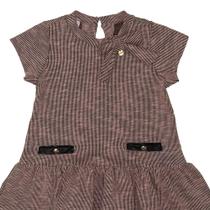 Vestido infantil canelado decote com laço no decote bolsos frontais