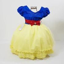 Vestido Infantil Carnaval Princesa Branca de Neve Com Laço e Glitter Vestido Infantil Carnaval Princesa Branca de Neve Com Laço e Glitter