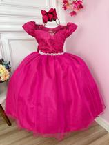 Vestido Infantil Casamento Dama Honra Pink C/ Renda Realeza Luxo Festa 2266PP