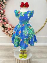 Vestido Infantil Casual Primavera Azul Florido Colorido - Tamanho P, M e G Vestido Infantil Casual Primavera Azul Florido Colorido - Tamanho P, M e G