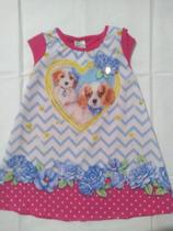 Vestido infantil cavado rosa shok estampado. Tamanho 1.