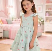 Vestido Infantil Cerejinhas Do Verão Luxo Premium Aninha