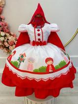 Vestido Infantil Chapeuzinho Vermelho Com Capuz Luxo Temático Festas