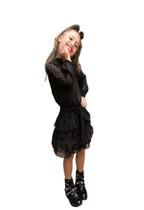 Vestido Infantil Chiffon Poá Manga Longa Com Faixa