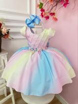 Vestido Infantil Chuva de Amor Colorido Circo Cinto Pérolas DLXCA