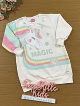 Vestido Infantil Cinti Inverno Flanelado Off White Unicórnio