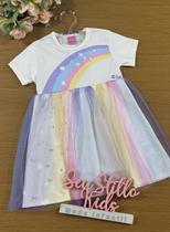 Vestido Infantil Cinti Verão Arco-íris Com Tule