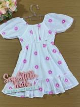 Vestido Infantil Cinti Verão Branco Florzinhas