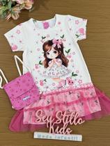 Vestido Infantil Cinti Verão Cerejinha Rosa Com Bolsinha Vestido Infantil Cinti Verão Cerejinha Rosa Com Bolsinha