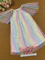 Vestido Infantil Cinti Verão com Tule Arco Íris