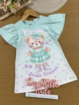 Vestido Infantil Cinti Verão Manga Curta Azul Xadrez Ursinha Floral Vestido Infantil Cinti Verão Manga Curta Azul Xadrez Ursinha Floral