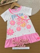 Vestido Infantil Cinti Verão Rosa Frutinha Fresh com Pulseira