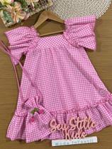 Vestido Infantil Cinti Verão Xadrez Rosa com Bolsinha