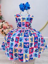 Vestido Infantil Colorido Lilo Stitch e Angel para Festas - Tamanhos Variados