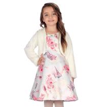 Vestido Infantil com Bolero Branco Estampa Paris e Bailarinas - Infanti