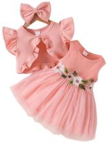 Vestido Infantil Com Bolero E Lacinho Para Cabelo Floral