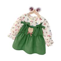 Vestido Infantil Com Estampa Floral Para Meninas, Manga Comprida, Gola De Boneca, Laço, Roupa Casual Vestido Infantil Com Estampa Floral Para Meninas, Manga Comprida, Gola De Boneca, Laço, Roupa Casual