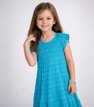 Vestido Infantil Com Franzido Na Manga Select Azul Vestido Infantil Com Franzido Na Manga Select Azul