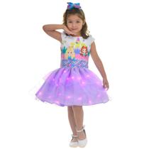 Vestido Infantil com Luz de LED + Laço de Cabelo - Vários Temas