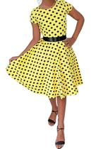 Vestido Infantil Com Mangas Meninas Anos 60 Godê Duplo Poá Amarelo Bolinha