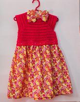 Vestido infantil com Pala e faixa p/ cabelo , PALA produzida de forma manual ,técnica do crochê - Lu Araújo Ateliê