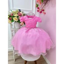 Vestido Infantil Com Tiara de Cabelo Rosa Claro Bebê Minnie Barbie Aurora Bela Adormecida Dama Daminha Florista Noivinha